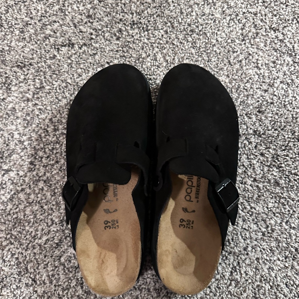 Women’s Birkenstock Black Suede Boston chunky clogs size 39